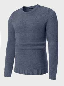 RueChic Nam Vòng cổ Tay áo dài Áo len - Màu xanh lam - Xem 1