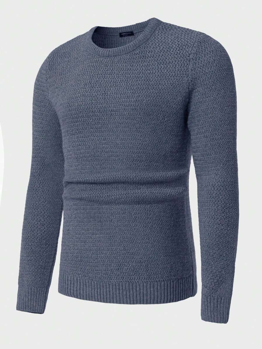 RueChic Nam Vòng cổ Tay áo dài Áo len - Màu xanh lam - Xem 1