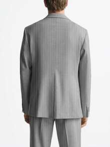 Men's Vertical Stripe Stand Collar Long Sleeve Jacket And Pants Casual Business Suit Set - Light Grey - View 2