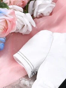Conjunto de blusa de bloques de color y pantalones acampanados sólidos para bebé niña - Negro - Ver 5
