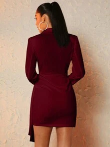 SHEIN BAE Vestido De Señora Con Cuello Cruzado Y Color Sólido - Burdeos - Ver 2