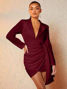 SHEIN BAE Vestido De Señora Con Cuello Cruzado Y Color Sólido - Burdeos - Ver 7