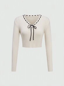 SHEIN Unity Wrap Front Ribbed Knit Cardigan - Multicolor - View 1