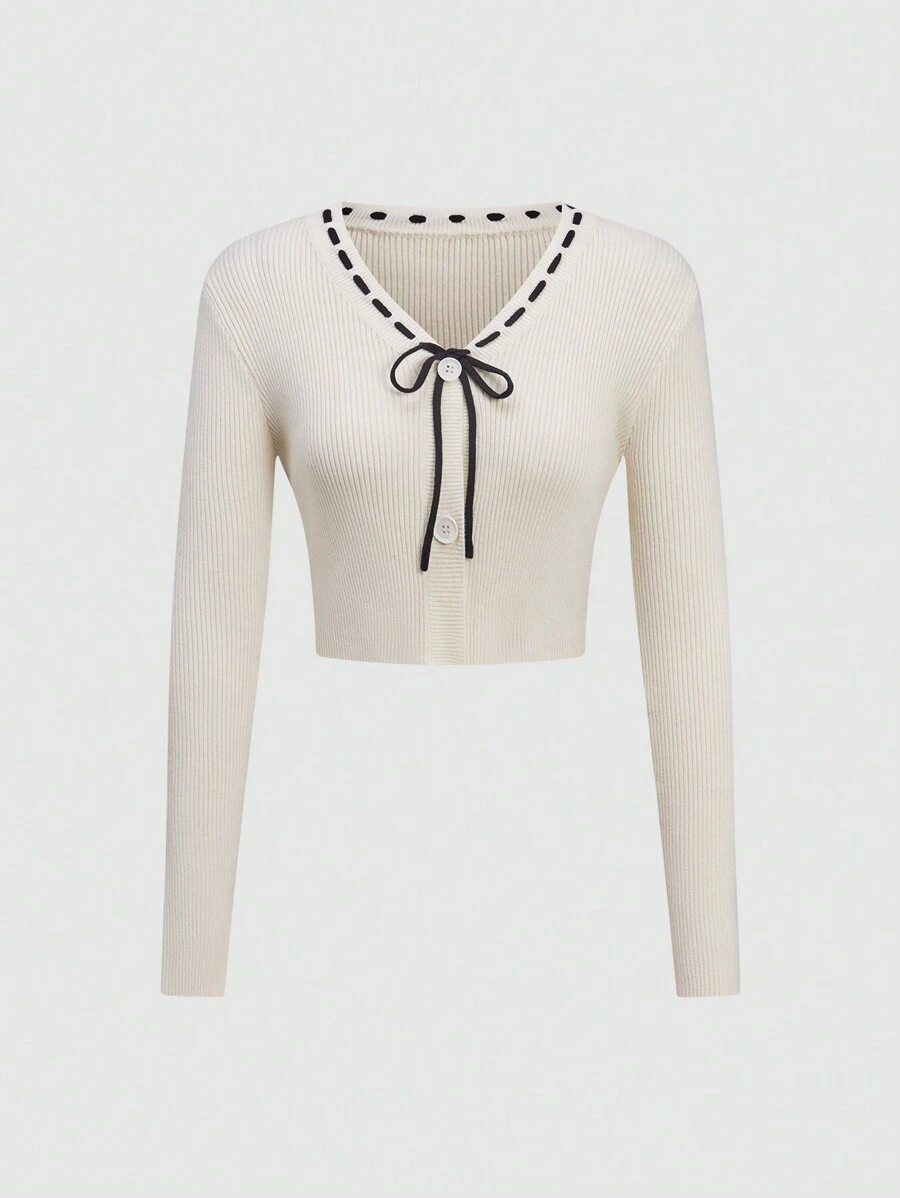 SHEIN Unity Wrap Front Ribbed Knit Cardigan - Multicolor - View 1