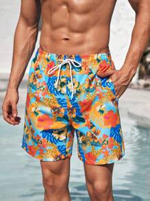 Manfinity Shorts De Playa Para Hombre Con Estampado De Plantas Y Flores