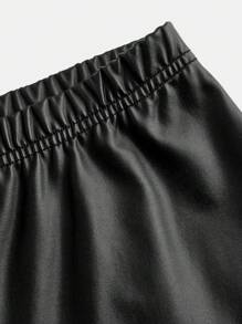 SHEIN Calça Flare Ajustada de Couro Sintético para Meninas Adolescentes, Ideal para Ocasiões Casuais - Preto - Visão 8