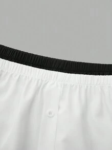 Chiquease Elastic Waist Button Decoration Skirt - Black and White - View 3