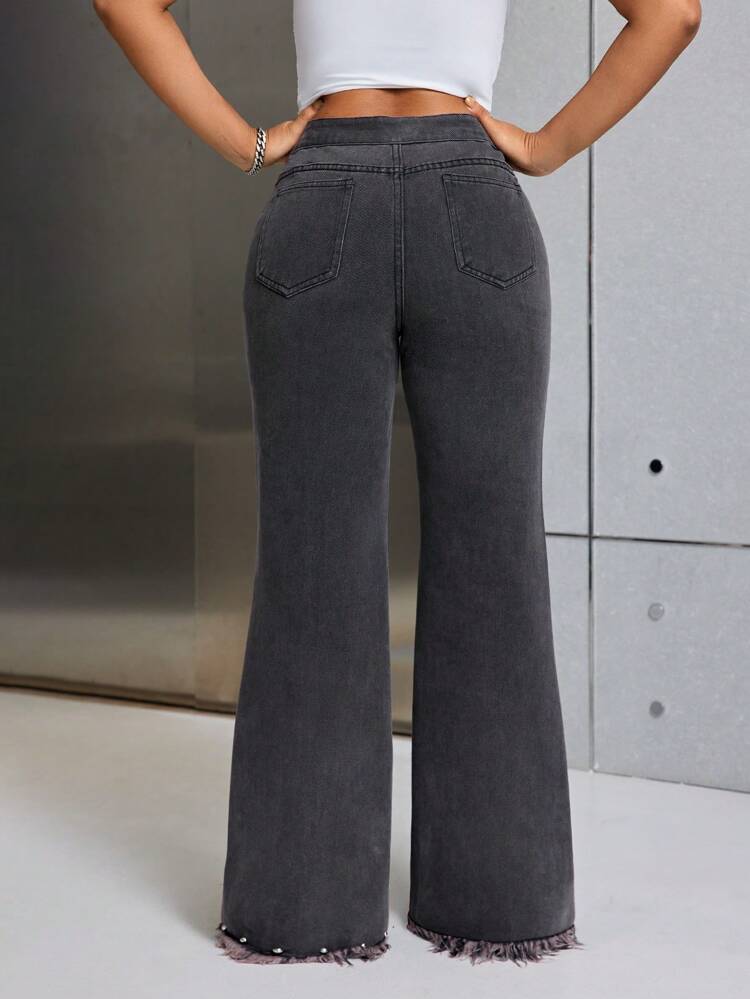 Rivet Decoration Straight Leg Denim Jeans