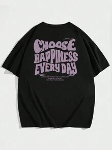 Manfinity Hypemode 男士口號印花短袖襯衫 - 黑色 - 查看 4