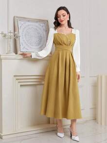 Modelyn 女性炫彩色塊連身裙,閃亮鑽石裝飾 - 黃色 - 查看 5