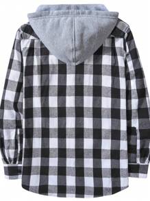 Áo sơ mi kẻ sọc flannel nam Áo sơ mi cài nút thường ngày Áo sơ mi dài tay dáng rộng - Đen và trắng - Xem 2