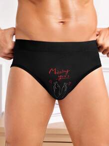 Men'S Triangle Printed Underwear Briefs With Pen & Gesture Design - Black - View 1