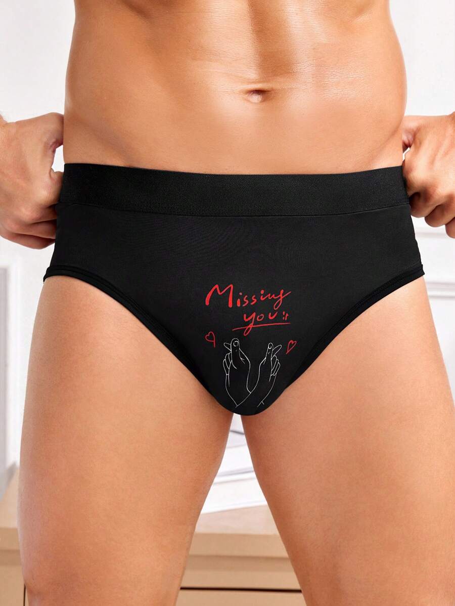 Men'S Triangle Printed Underwear Briefs With Pen & Gesture Design - Black - View 1