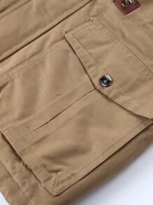 男士冬季外套,休閒風格貨物夾克,厚款多個口袋,可拆卸帽子帶拉鍊外套,防風保暖 - 卡其色 - 查看 5