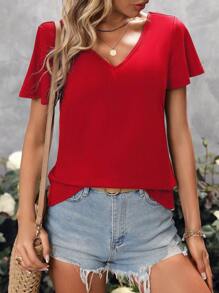 Breezaya Áo thun tay ngắn chéo lưng cho trang phục năm mới - Đỏ - Xem 6