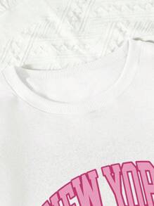 SHEIN 女大童字母圖案加絨內裏運動衫 - 白色 - 查看 5