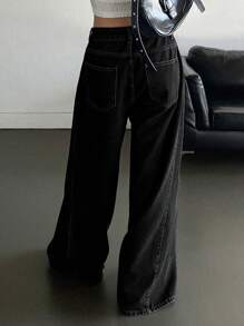 DAZY Women's Flared Jeans In Washed Denim,Back To School Clothes - Black - View 2