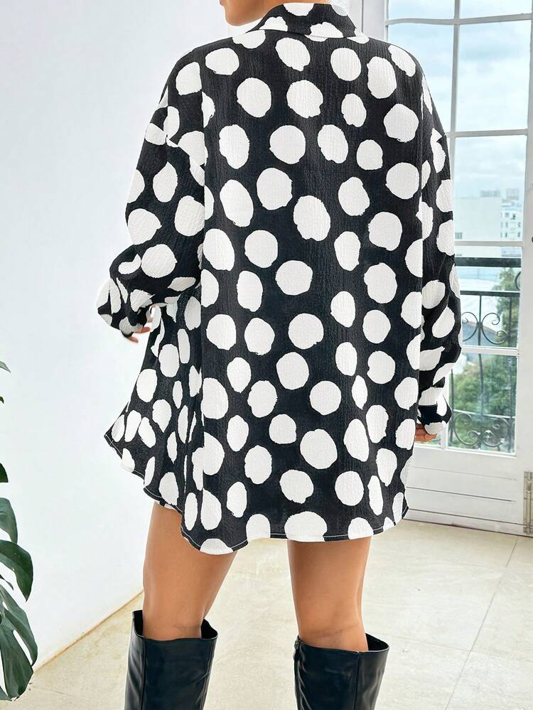 Ladies' Polka Dot Printed Shirt And Shorts Set