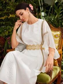 Divindia Women's Flare Sleeve Dress With Embroidery Decoration - White - View 9