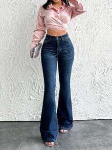 EURMUSE Women's Flared Jeans - Blue - View 4