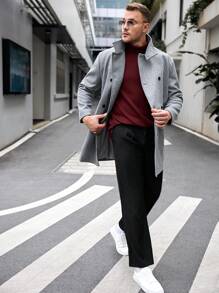 Manfinity VCAY Áo khoác dệt kim hai hàng khuy cỡ lớn dành cho nam, mặc vào mùa thu đông - Màu Xám nhạt - Xem 4