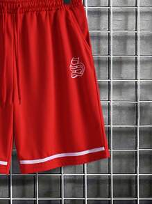 Manfinity Homme 男士 2 件套数码印花短袖 T 恤和篮球短裤，外出，休闲 - 紅色 - 查看 3