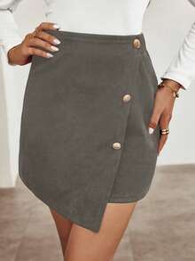 SHEIN Clasi 女性不對稱收皺裙 - 灰色 - 查看 4