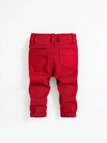SHEIN Jeans Rasgados De Color Sólido Para Bebé Niño - Rojo - Ver 2