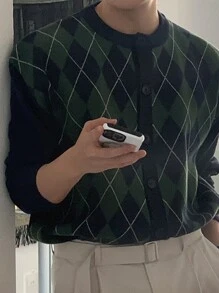 DAZY Men'S Diamond Pattern Long Sleeve Cardigan For Autumn And Winter - Multicolor - View 2