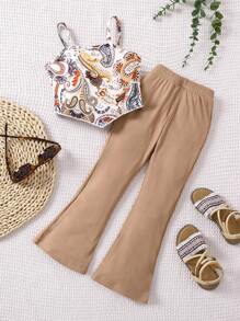 SHEIN 幼兒女童2入組波希米亞花紋假期風格裝備 - 棕色 - 查看 1