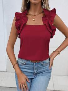 SHEIN Clasi Blusa Sin Mangas Con Decoración De Volantes - Burdeos - Ver 1
