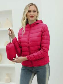 ZIAI Women Lightweight Short Hooded Down Jacket - Hot Pink - View 4
