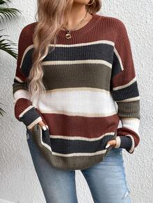 SHEIN LUNE Kích thước lớn Của phụ nữ Sọc Thả vai Áo len Áo chui đầu - Nhiều màu - Xem 3