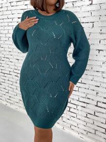 SHEIN LUNE Kích thước lớn Của phụ nữ Xu hướng: Cắt giảm Áo len dệt kim Đầm - Màu xanh lá cây đậm - Xem 1