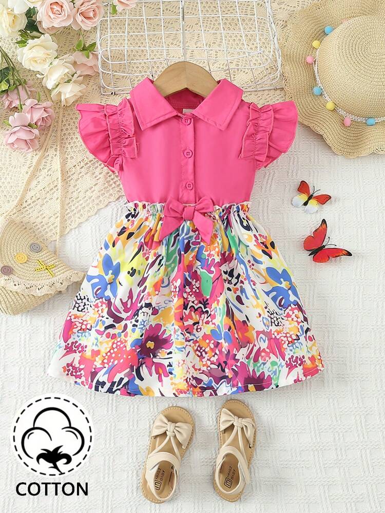 Baby Girls' Pink Floral Print Elegant, And Cute Casual Dress, Spring/Summer