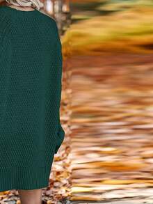 Cable Knit Raglan Sleeve Sweater,Long Sleeve Tops - Green - View 4