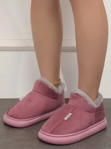 Women's Thick Eva Bottom Round Toe Grey Indoor/Outdoor Warm Plush Slippers With Lining - Pink - View 3