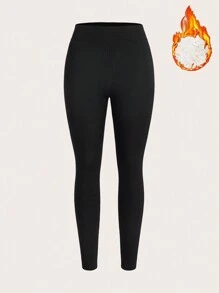 SHEIN EZwear 2 件裝純色保暖內襯緊身褲 - 彩色 - 查看 5