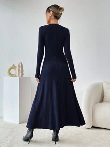 SHEIN Essnce A-Line Rib Maxi Dress - Royal Blue - View 2