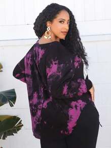 SHEIN CURVE+ Kích thước lớn Nhuộm buộc Áo nỉ - Màu Hồng Tươi - Xem 2