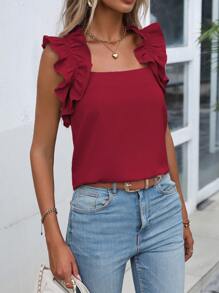 SHEIN Clasi Blusa Sin Mangas Con Decoración De Volantes - Burdeos - Ver 7