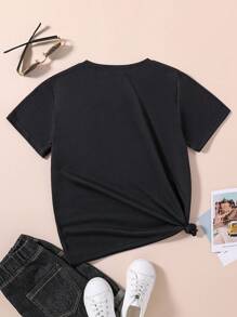 Tween Girls 2024 新年快樂圖案短袖 T 卹 - 黑色 - 查看 2