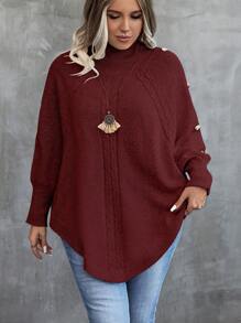 Calvaya Plus Size Women's Asymmetrical Hem Raglan Sleeve Sweater - Burgundy - View 5