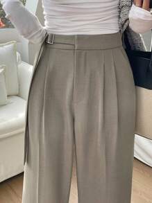 DAZY 女士纯色系带阔腿裤，带口袋，商务正装裤 - 卡其色 - 查看 7