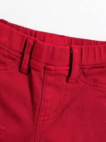 SHEIN Jeans Rasgados De Color Sólido Para Bebé Niño - Rojo - Ver 3