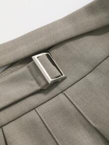 DAZY 女士纯色系带阔腿裤，带口袋，商务正装裤 - 卡其色 - 查看 3