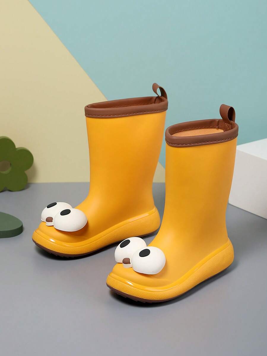 1pair Spring Kids' Rain Shoes, Waterproof, Slip-Resistant And Abrasion-Resistant, For Outdoor Activities - Yellow - View 1
