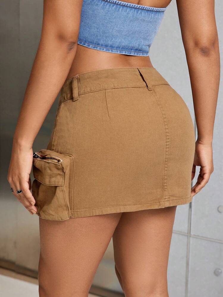 Women's Zipper Pockets Denim Skirt