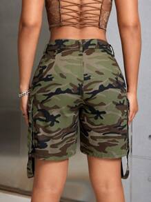 SHEIN SXY 女士迷彩貨物風格牛仔短褲,帶口袋 - 彩色 - 查看 2