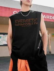 Manfinity Hypemode 男士字母印花針織背心 - 黑色 - 查看 1